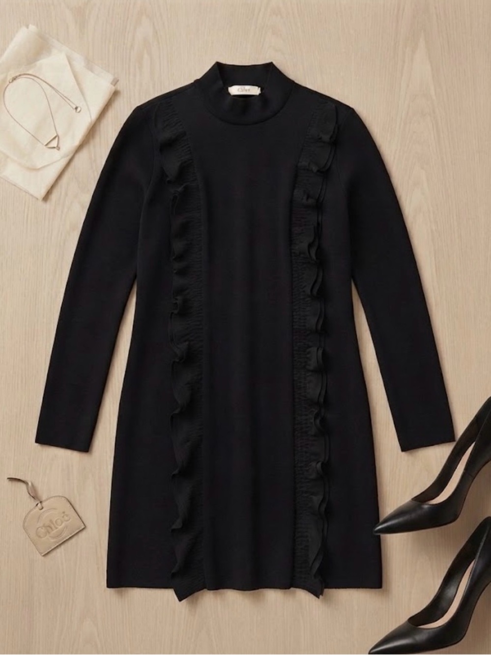Zara Black Long-Sleeve Ruffle A-Line Dress